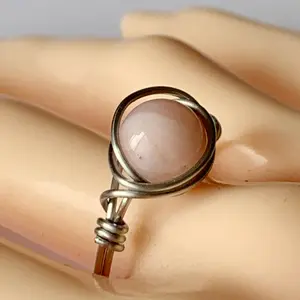 Pink Opal Ring Wire Wrapped in Stainless Steel Wire