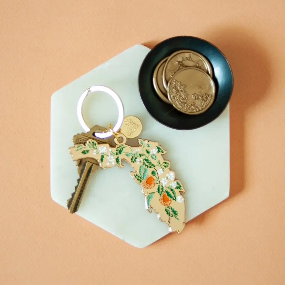 Gold Florida Orange Blossoms Soft Enamel Keychain