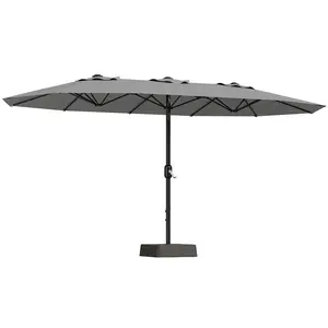 15FT Double Sided Patio Umbrella With Base Included Extra Wide Rectangular Market Umbrella UV Protection Large Outdoor Sun Shade For Poolside Lawn Garden And Backyard Seating