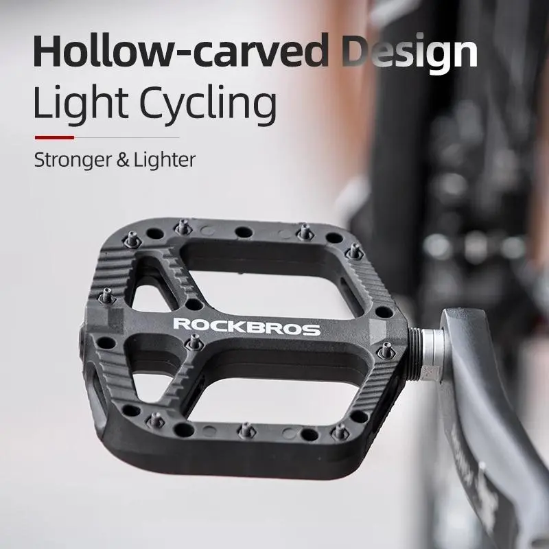 ROCkBROS Nylon Composite Bearing Mountain Bike Pedals, 9/16" Wide Flat Platform MTB Bicycle Pedals