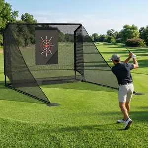 Auto Ball Return Golf Practice Net 10x7ft, Heavy Duty Hitting Net with Side Barriers for Backyard Driving Range, Portable Indoor Golf Training Equipment with Carry Bag