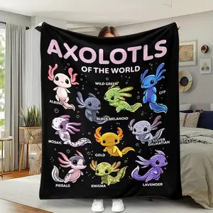 Cute Hexagon Dinosaur Blanket, Multi-Species Lizard Cartoon Print Throw, Animal Lover Bedroom Sofa Comfort Plush Blanket, Slogan Print Blanket