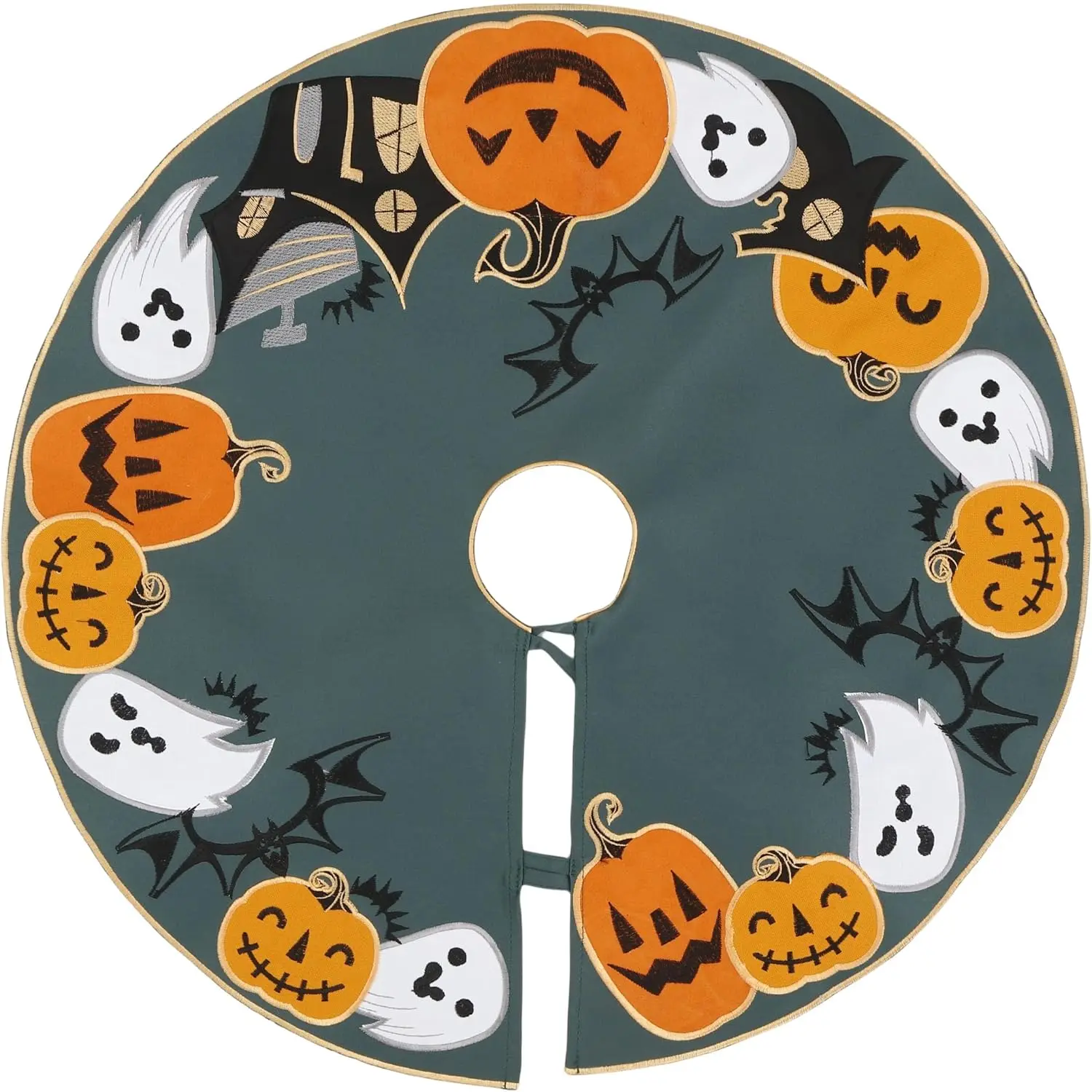 Halloween Tree Skirt 24 inch Fall Pumpkin Thanksgiving Christmas Tree Mat Cutwork Embroidered Halloween Tree Topper Xmas Tree Decor for Holiday Party Decorations Indoor Outdoor