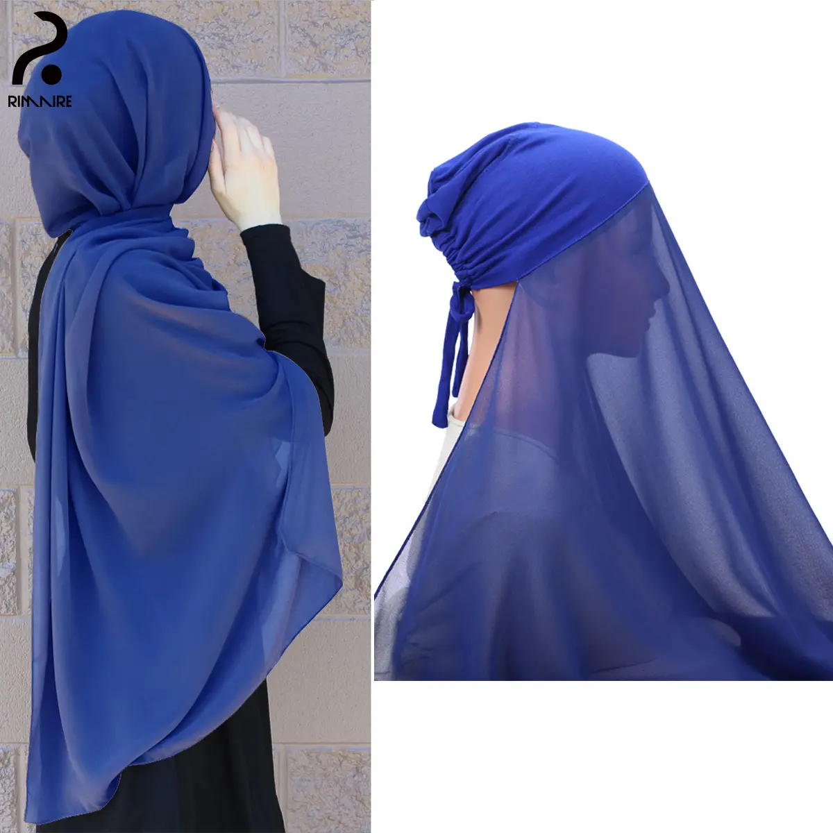 RIMAIRE Women jersey hijab with Inner Cap Sets Premium Chiffon Hijab Muslim Breathable Under Caps Headscarves instant hijab  with  cap Sheerhijabs Tudung