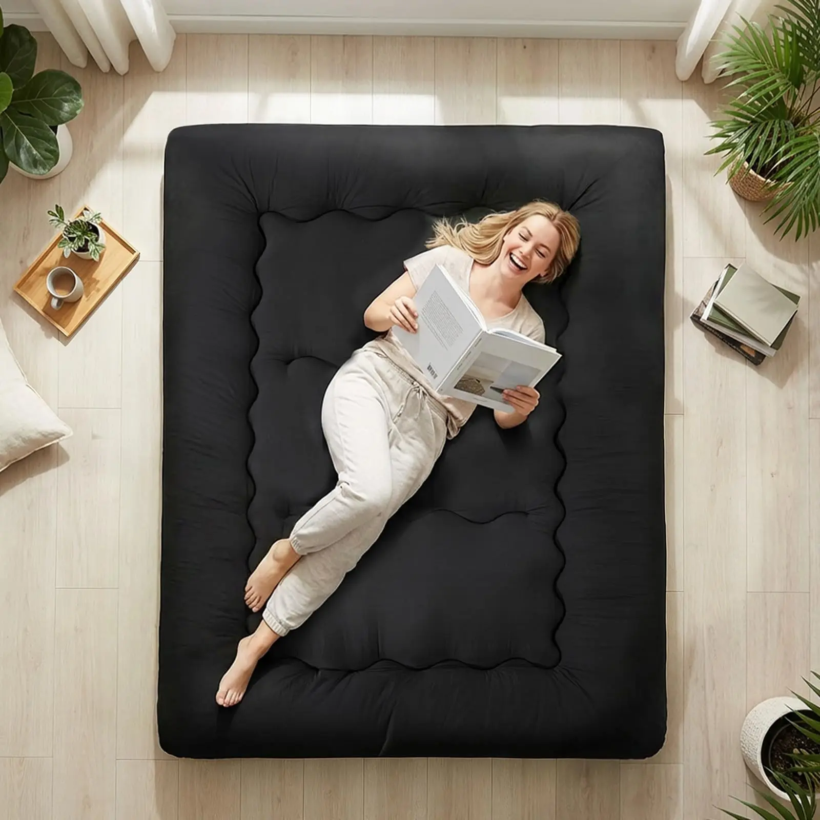 Thickened Japanese Tatami Floor Mattress, Foldable Portable Sleeping Pad, Roll Up Soft Floor Bed for Bedroom Dorm Kids Lounging