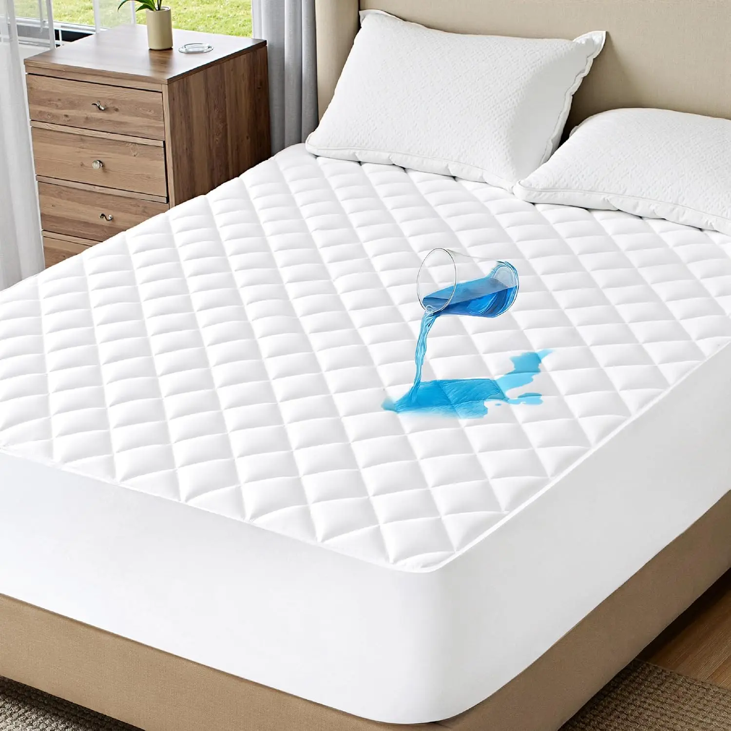 【Summer Sale Deals】Bedsure  Mattress Protector, Quilted Waterproof Mattress Protector with Deep Pocket up to 22 Inches, Soft Breathable Noiseless Bed Pad Topper, Queen Bed Cover for Home, Bedroom, Hotel – White