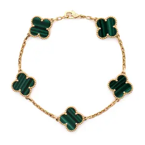 Pre-owned Van Cleef & Arpels Vintage Alhambra 5 Motifs Bracelet 18K Yellow Gold and Malachite by Rebag