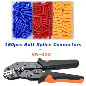 Ratcheting Crimper Tool SN-02C and 160pcs Butt Splice Connectors Kit for Wiring Straight Crimps Terminals for 22-10AWG Wires Hand Tools Diy Tools Tool Kit Set Tools Gadgets
