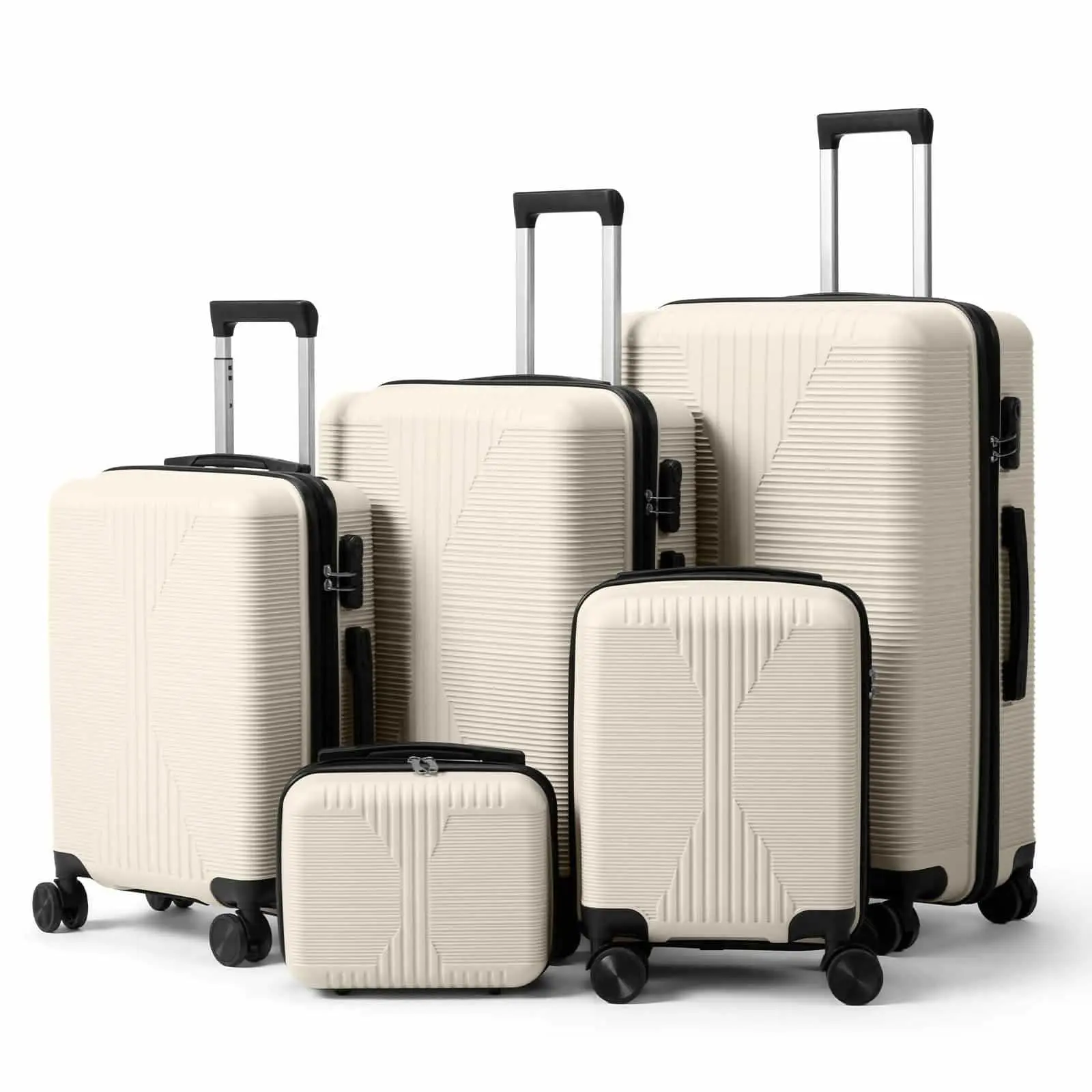 5-Piece Hybrid Luggage Set, Lightweight 12-28 Inch Hard Shell Suitcases with In-line Skate Wheels and Combination Lock for Business Travel
