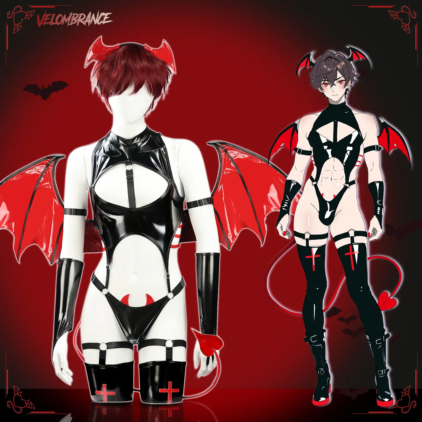 KORURACLUB Crimson Demon 7-Piece Menswear Devil Costume Clothing Set, Men's Halloween Special Occasion Costumes & Accessories, AS36 tiktokshopspringglowup