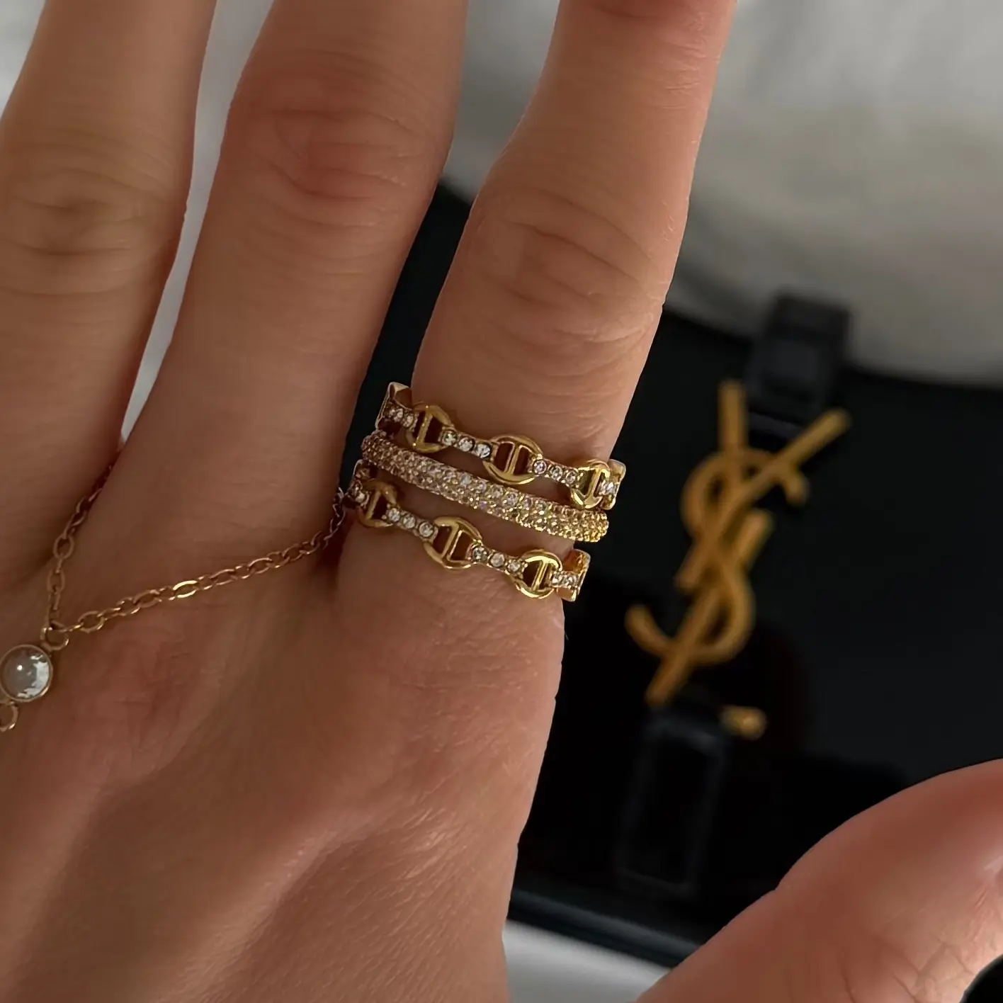 EVRY JEWELS Gold or Silver Plated Women's Hypoallergenic Dolce Iconic Stacked Ring