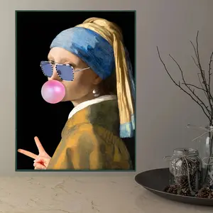 1pc Canvas Poster, Modern Art, Funny Girl With A Pearl Earrings Poster, Famous Artwork Wall Art Artistic Exhibition Canvas Painting, Ideal Gift For Bedroom Living Room Corridor, Wall Art, Wall Decor, Fall Decor, Room Decoration, No Frame
