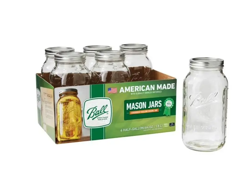 Ball Glass Mason Jar W/Lid & Band, Wide Mouth, 64 Ounces, 6 Count. New