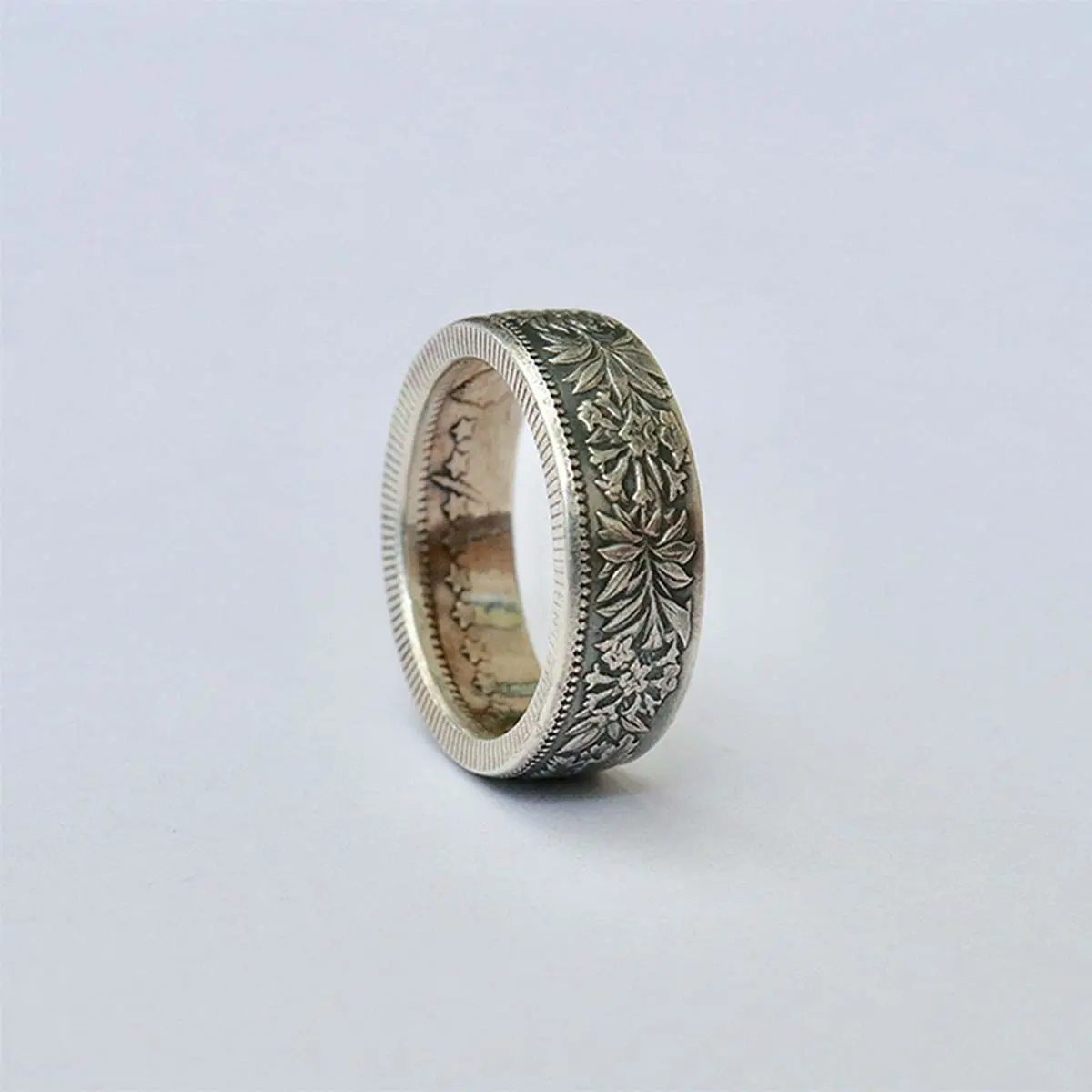 Edelweiss ring handmade silver titanium steel printed ring couple jewelry gift