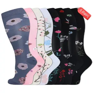 ISUNIE 8 Pairs Wide Calf Compression Socks for Women&Men Plus Size 15-20mmHg Knee High Large Support Stockings for Circulation