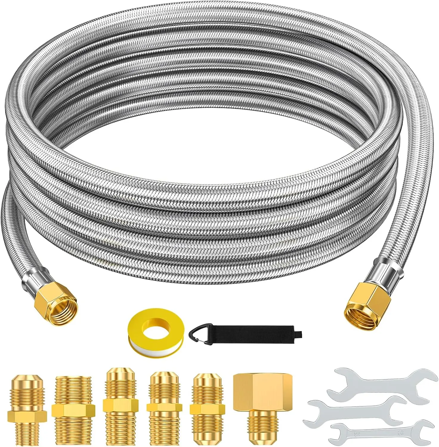 [High-pressure valve]Alloxity 12ft Propane Hose Extension for Propane Appliances Equipped with 3/8" Male Flare - with 6 Adapters 1/8" 3/8" 1/2" 1/4" NPT Male, for Gas Grill, RV Application, Heater, Burner, etc. Flexible and Sturdy