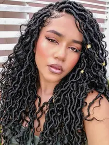 18 Inch Long Curly Synthetic Senegalese Twist Braids Lace Wigs for Women, Gorgeous Fluffy Wigs with Baby Hair Bangs, Synthetic Braided Full Lace Wigs for Party, Daily Use, Machine Made Wigs