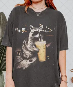Comfort Colors Raccoon Drinking Iced Coffee TShirt, Funny Animal Meme