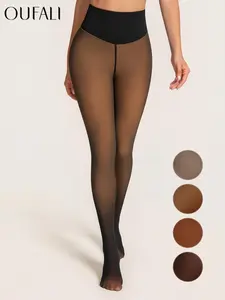 OUFALI One-Seam & 4 Shades Fleece Lined Tights Women Sheer Black Fleece Pantyhose Winter Warm Thermal Fake Translucent Leggings Closed Foot