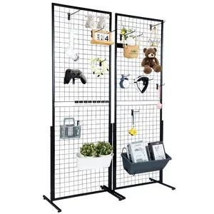 Grid Wall Panels Tower Wire Gridwall Display Racks Double Side Gridwall Panels for Art Craft Shows Retail Shop w/ Hooks