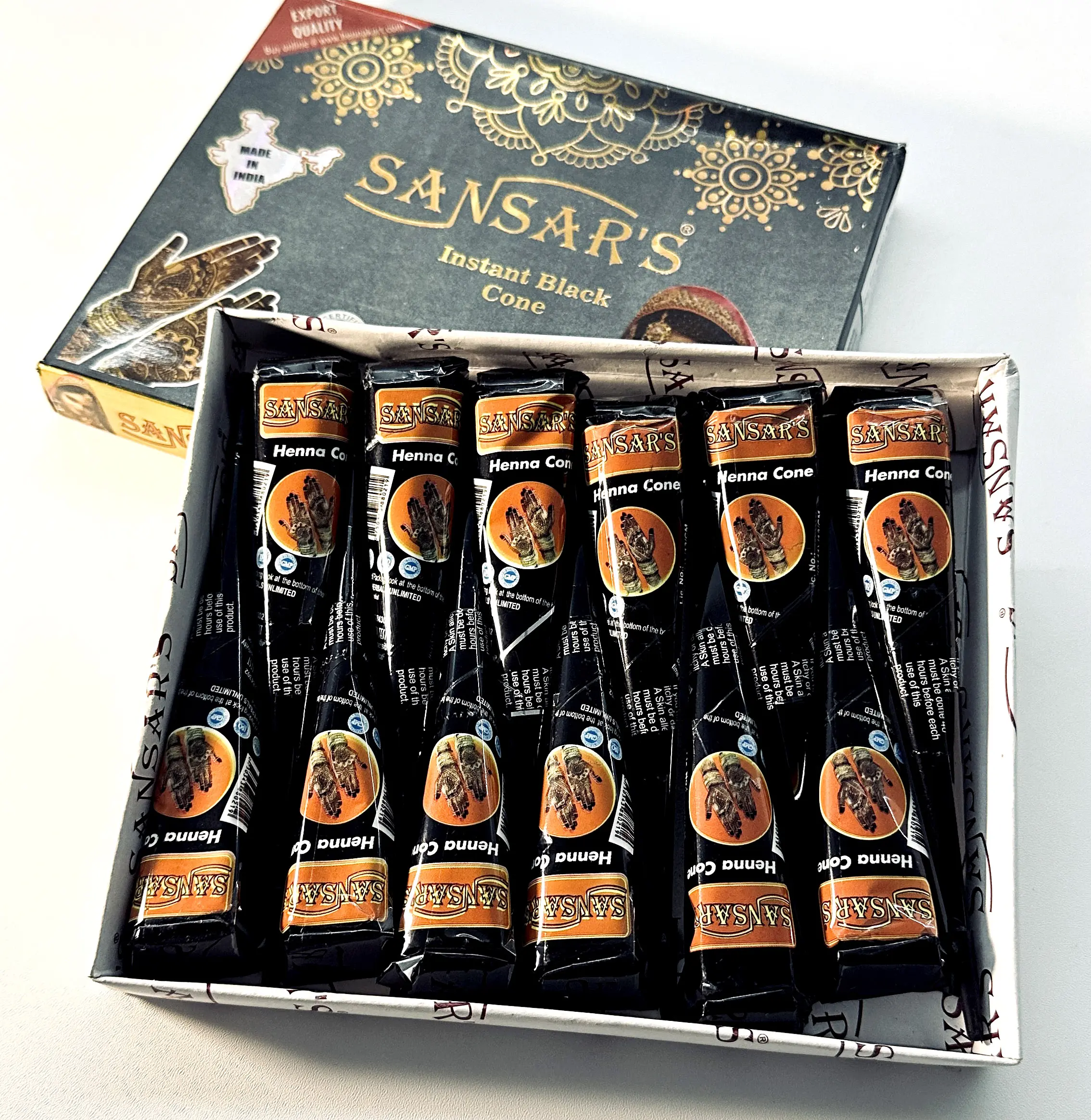 Triple-Sifted Henna Cones Box Set, Natural Plant Based Brown Paste for Hair Coloring, Tattoo Art & Crafts, 25g, 3-12 Pack