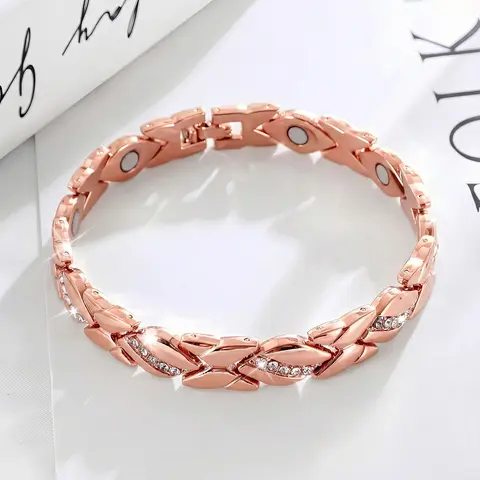 Sicbumi Women's Leaf-Inlay Copper Beautiful Adjustable Hypoallergenic Magnets Bracelets & Bangles, 3500 Gauss Magnetic Crystal Valentine's Day Costume Jewelry Gift