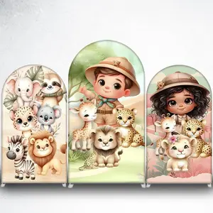 15-day 2D Flat Delivery Adorable Safari Animals Arch Backdrop Cover for Jungle Theme Kids Party Decor