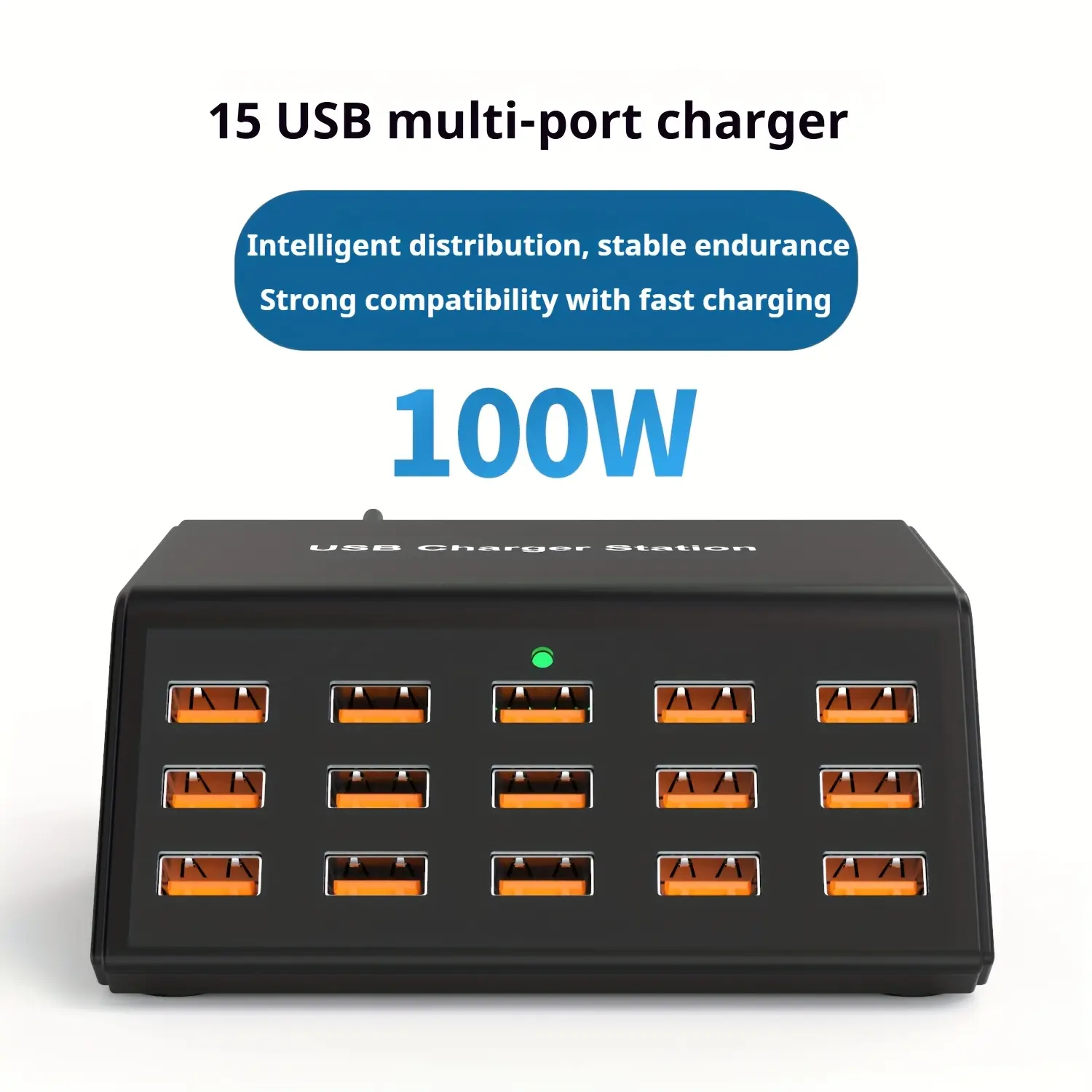 100W 15 Port USB Fast Charging Station Intelligent Power Distribution Multi Device Charger Hub for Home Office Dorm