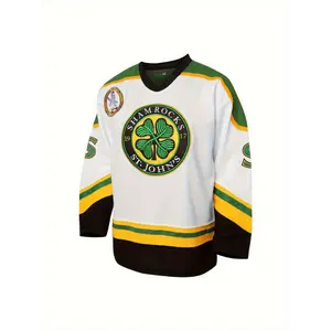 Official #3 Ross The Boss Rhea Hockey Jersey - Authentic Ice Hockey Shirt with Embroidered EMHL Patch - Designed for Men, St Johns Shamrocks Team Apparel for Fans and Players