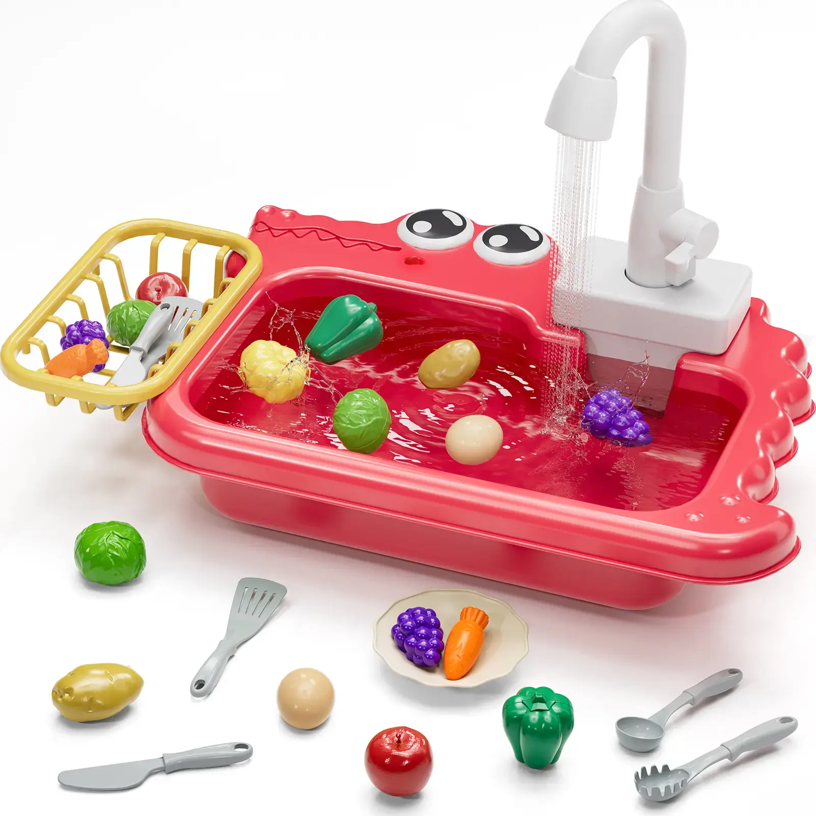 Pretend Kitchen Play Sink Toy with Running Water Toys, Play Food&Vegetable&Cooking Tool Sets Kitchen Toys, Birthday/Christmas Toys New Year Gift kitchen tool