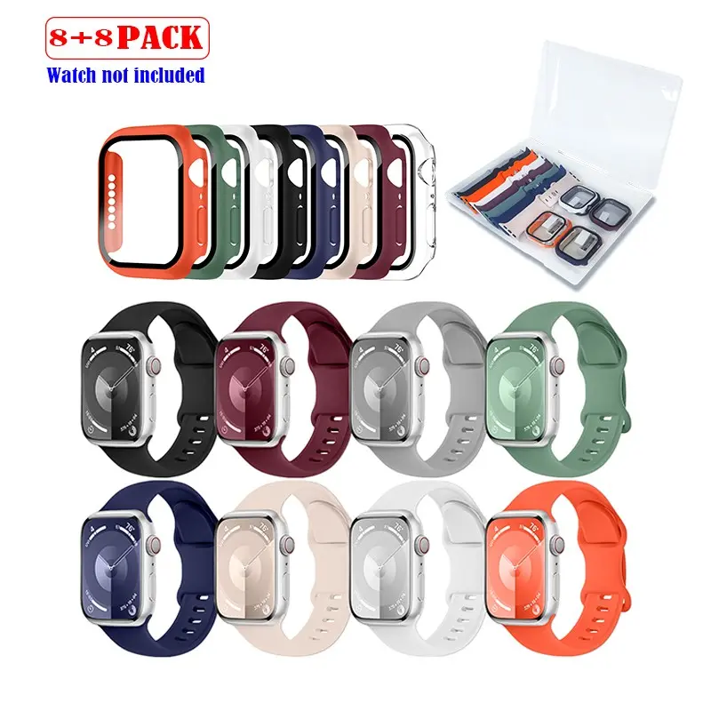 8 Pcs Sport Watch Bands for Iwatch 38-49mm, Smart Watch Straps, Smartwatch Accessories, Soft Silicone Waterproof Bands for Women Men, Organizer for Iwatch Series 11/10/9/8/7/6/5/4/3/2/1&se/ultra