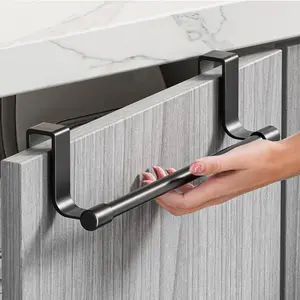 Door-Back No-Punch Towel Bar, Simple Industrial Style, 304 Stainless Steel, Nail-Free Hanging, Waterproof Rustproof, Kitchen Cabinet/bathroom