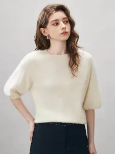 COMOBOCA Wool & Cashmere Women's Seamless Brushed Half Sleeve Knit Sweater for Cozy Winter Wear, Lightweight & Figure-Flattering Design, Soft Luxurious Feel