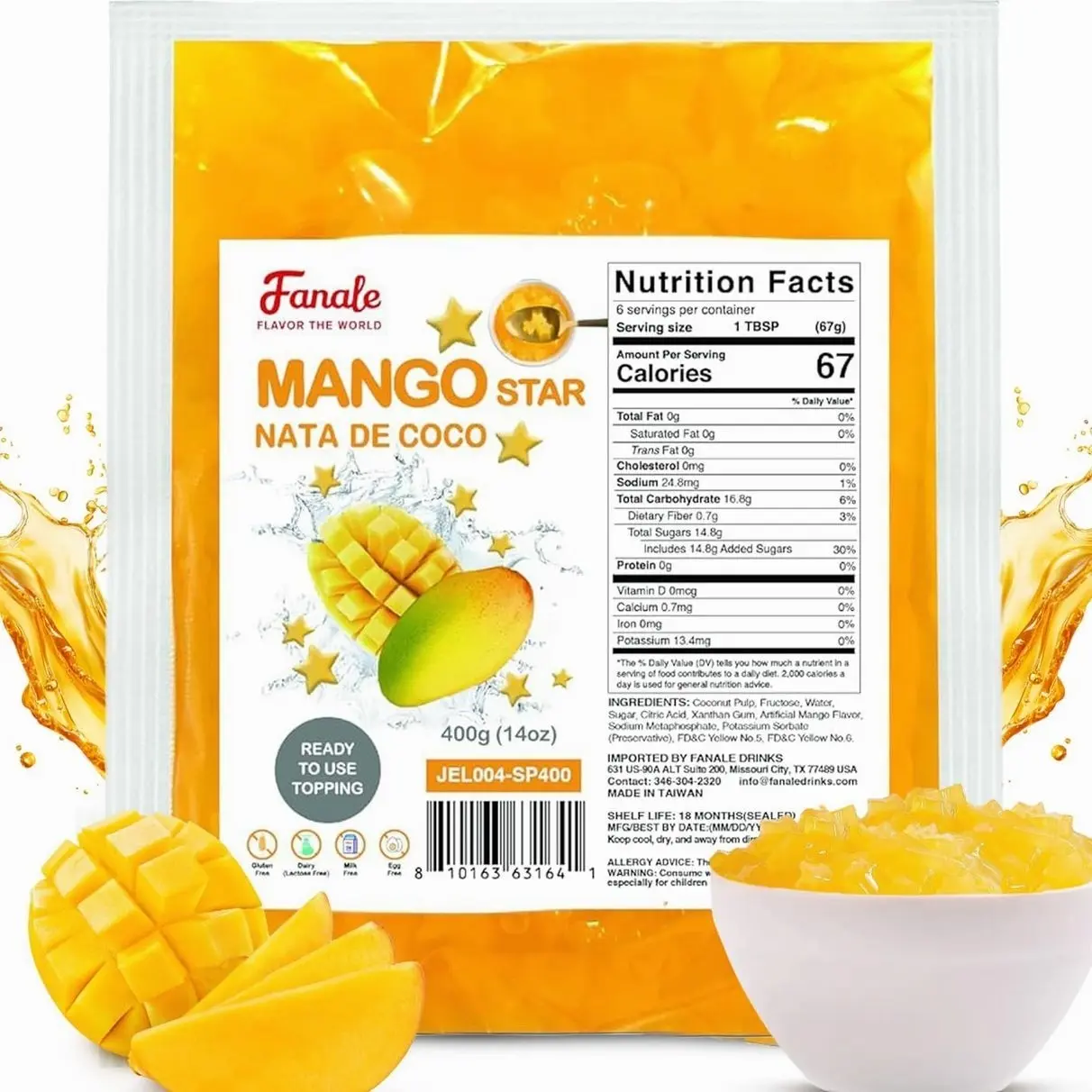 Fanale Coconut Jelly Topping nata de coco for Bubble Tea | Mango Star Jelly Topping for Boba Tea, Smoothies, Slushes, Desserts 400g(Pack Of 1)