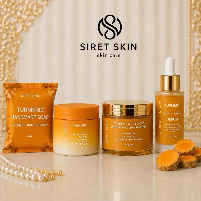 Turmeric Face Care Set (4pcs) face cream, soap, exfoliating pads,serum