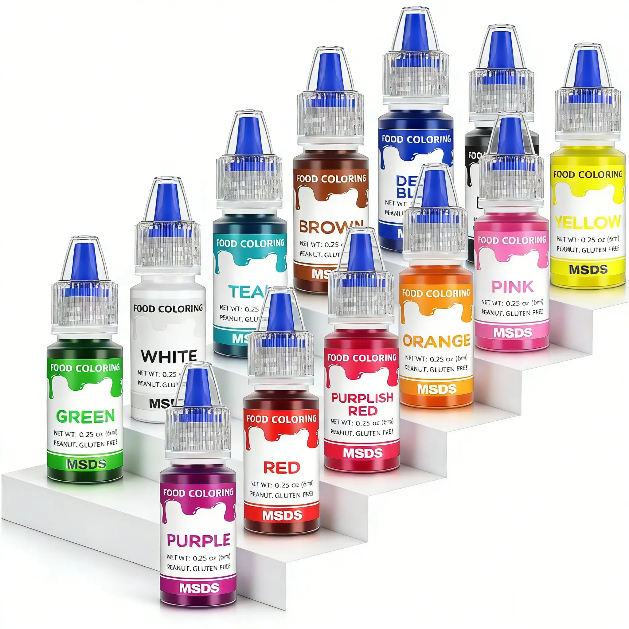Edible Liquid Food Coloring 12×0.25 Fl oz/Bottle Set Vibrant Tasteless for Cake Decorating Easter Egg Royal Icing Fondant Macaron Baking Supplies Natural Bake Cream Nata