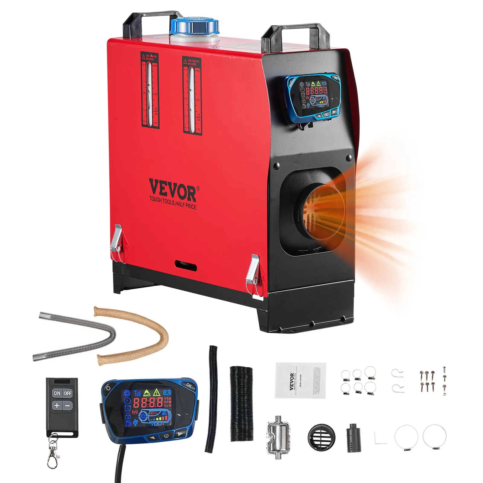 【Summerfinds】VEVOR Diesel Air Heater,8 kW DC12-24VFast Heating Diesel Parking Heater with Remote Control and Blue LCD SwitchLow NoisePre-Heating Functionfor RVTruckCamperVanBoat and Trailer