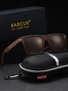 BARCUR unisex new wood frame color clash sunglasses unisex UV protection polarized lenses square frame made of PC UV400 for the best gift for husband father