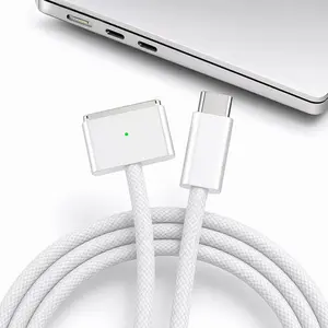 USB C to Magnetic 3 Charging Cable 6.6FT, 140W Fast Charging Braided Cable with LED, Strong Magnetic Connect for MacBook Air 13/15 and MacBook Pro 14/16, White, Compatible with M5/M4/M3/M2/M1