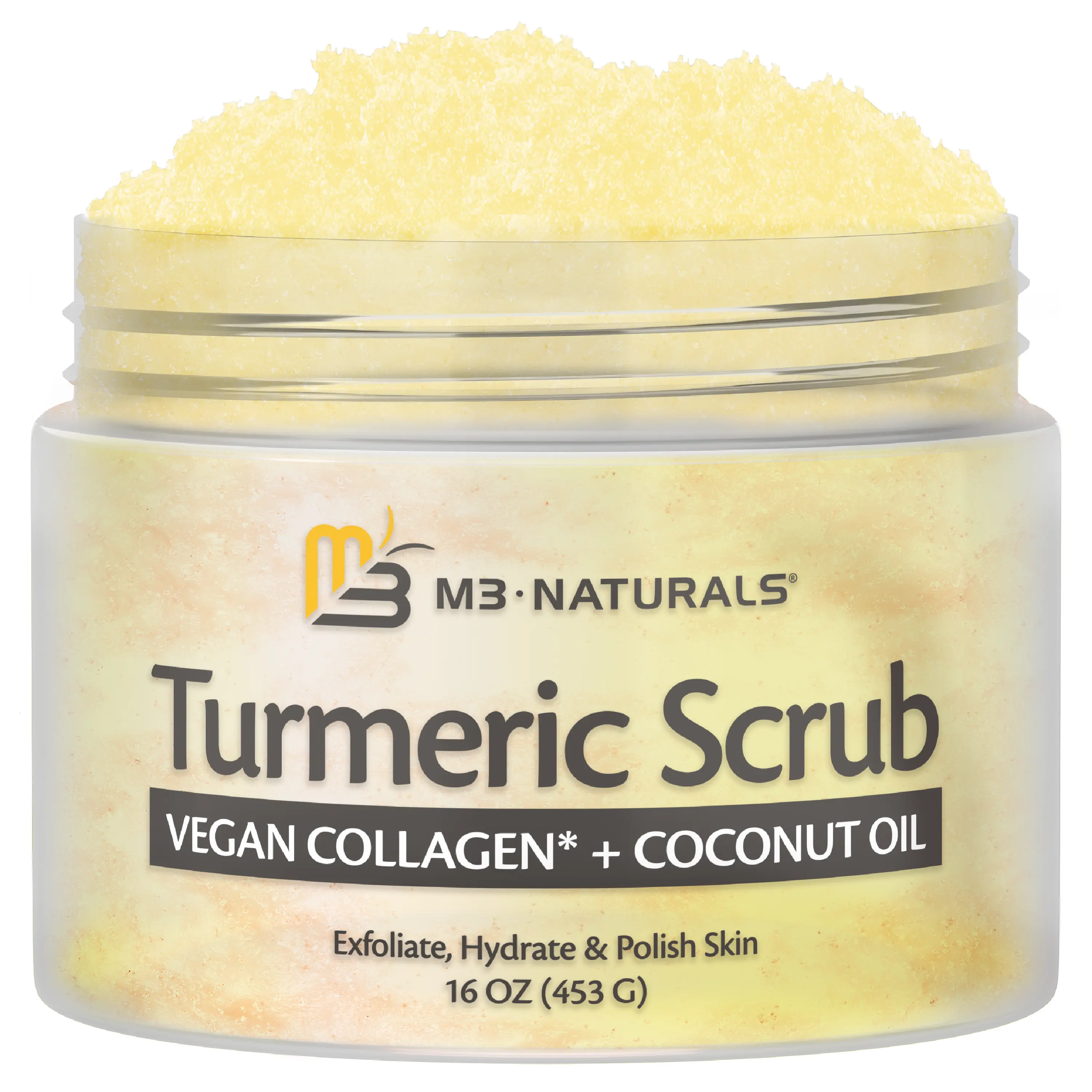 M3 Naturals Turmeric Body Scrub with Collagen, Coconut Oil, Lemon, Sugar, Retinol Blend, Shea - Gentle Exfoliating Cleanser for Sensitive Skin - 16oz Acne-Fighting Formula for Face & Body, Smooth, Exfoliate, Hydrating, Moisturizing, Detox