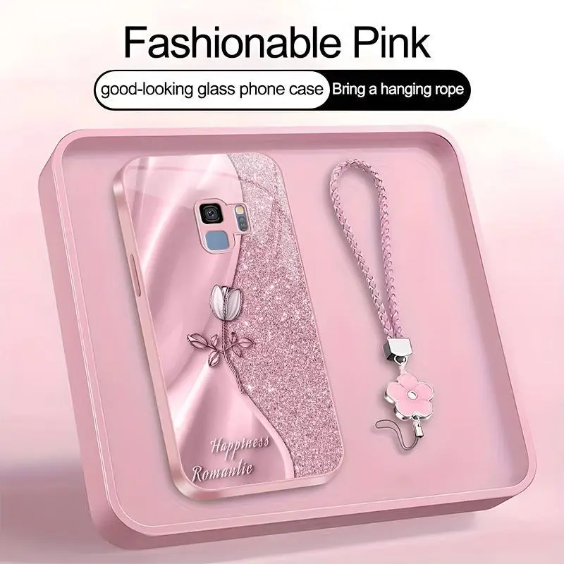 Suitable for [Galaxy S9] high-end phone case🥰，drop-resistant and fingerprint-resistant，Includes a free four-leaf clover lanyard. Features a premium, minimalist printed design—not sequins YM99