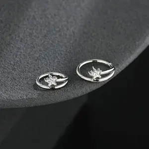 OUFER Body-Safe 316L Stainless Steel Hinged Piercing Hoop Earrings for Women - Star-Shaped Gemstone Cubic Zirconia Helix Pierced Ring, Hoop Piercing Jewelry for Daily Wear