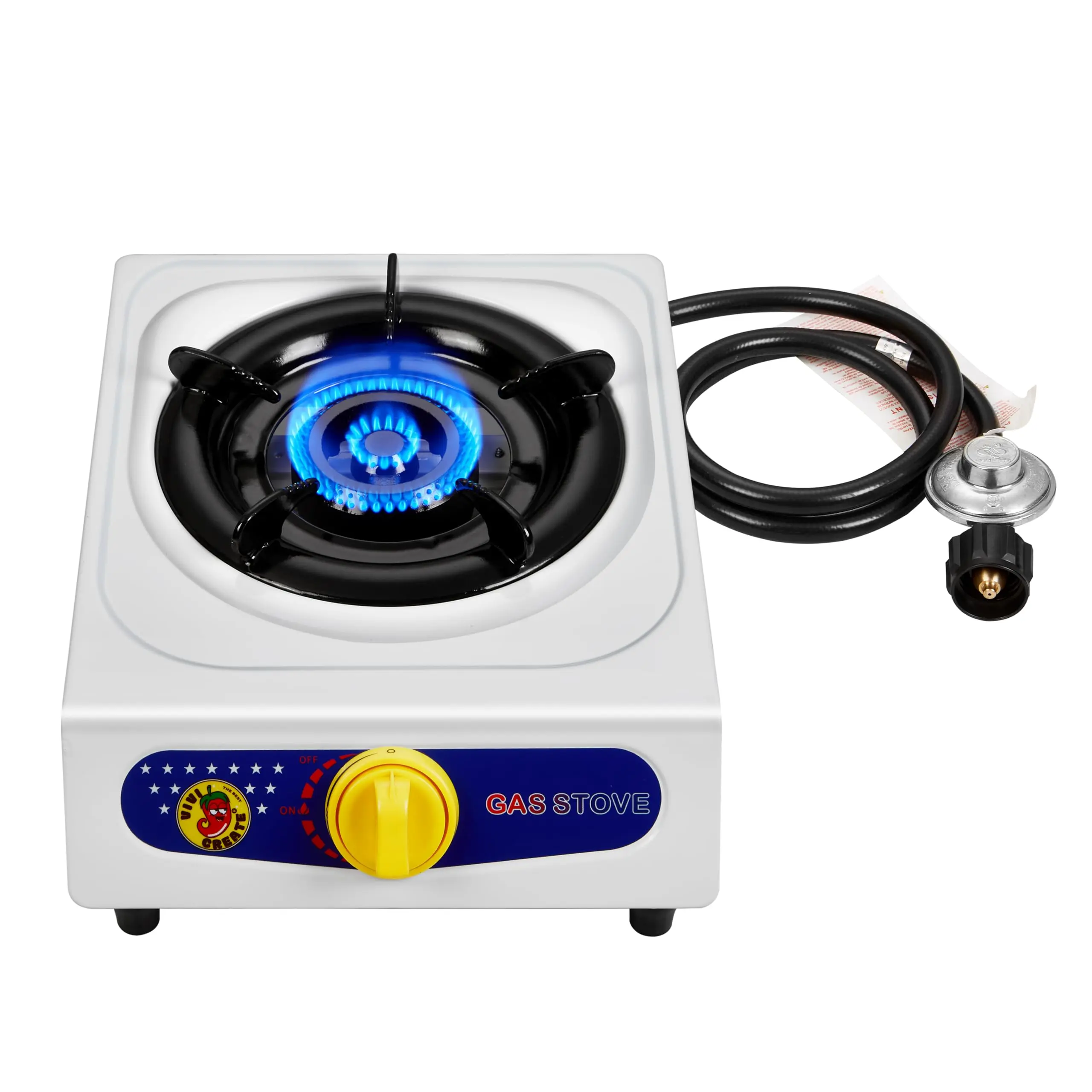 Dr.Camp 10000 BTU Automatic Ignition single burner garden yard camping camp hiking propane cooker stove with CSA listed regulator and gas hose, white color