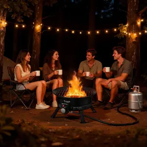 summervibes 24-In Smokeless Steel Portable Gas Fire Pit, 53000 BTU Firebowl with Grill Grate, Volcanic Rocks, Adjustable Flame, Folding Legs, for Camping, Patio