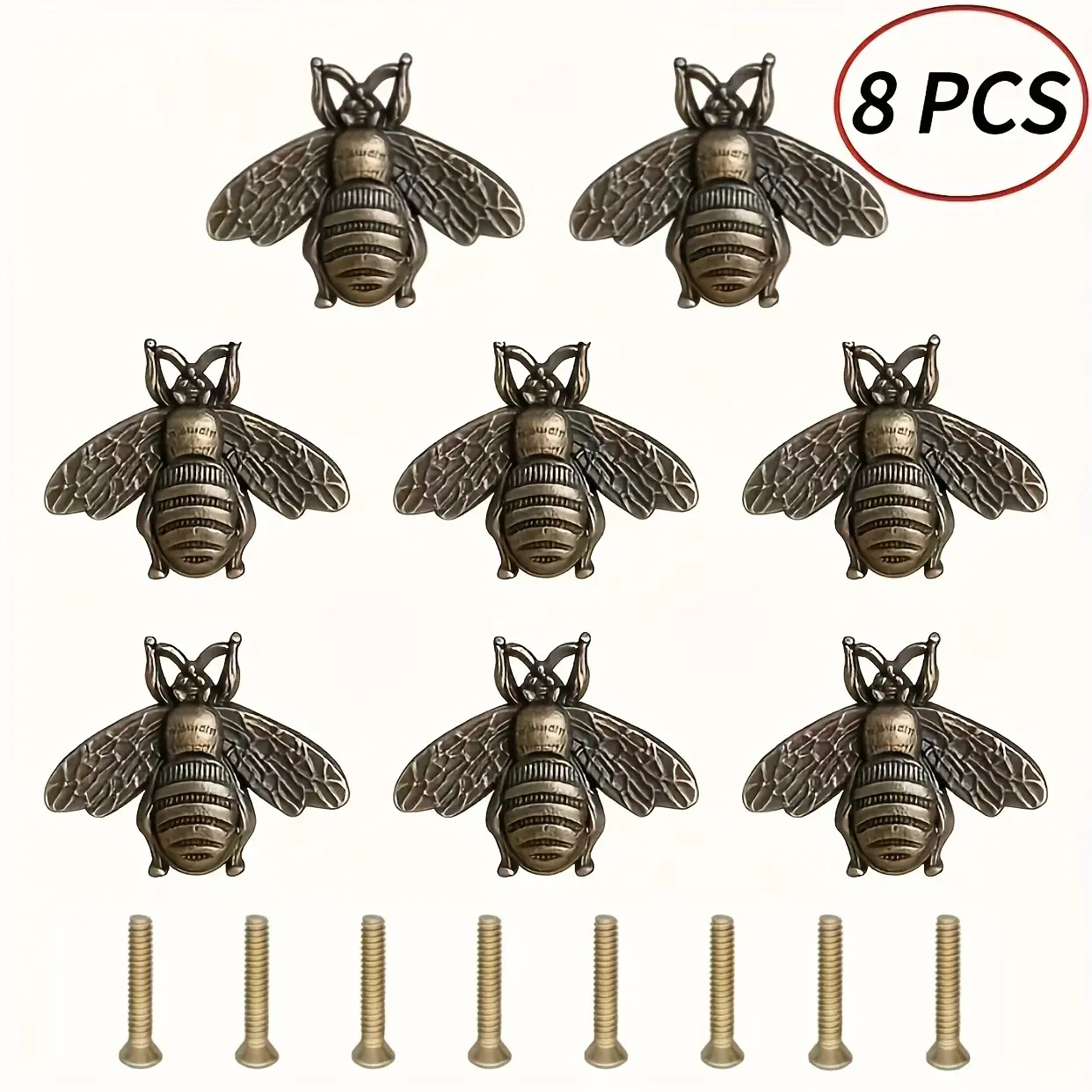 8 Pack Vintage Antique Bee Drawer Pulls – Polished Metal Cabinet Handles, Retro Bee-Shaped Functional Hardware for Kitchen Cabinets & Home Decor – Easy Install, Rustic Charm – Ideal for DIYers & Homeowners