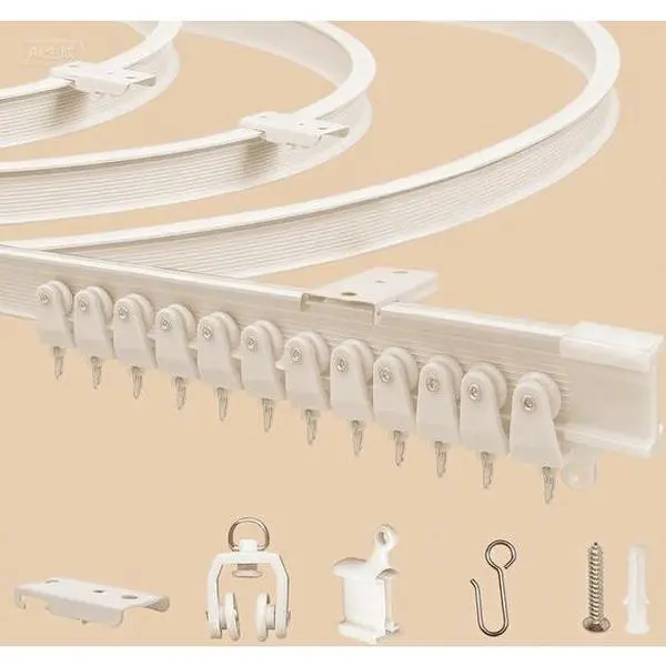 Ceiling Mounted Curtain Track System, 9.8ft Bendable Design for Curved Windows, PVC Metal Plastic Stainless Steel Construction, White Finish Easy Installation Durable Lightweight