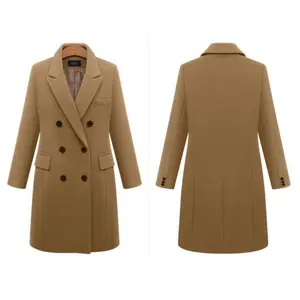 Women's mid-length wool coat, double-breasted wool jacket, plus size, Autumn and Winter