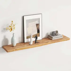 Real Wood Floating Shelf with Hidden Metal Brackets, 19.7 Inch Long X 5.9 Inch Wide X 1 Inch Thick, Wall Storage for Living Room & Bedroom