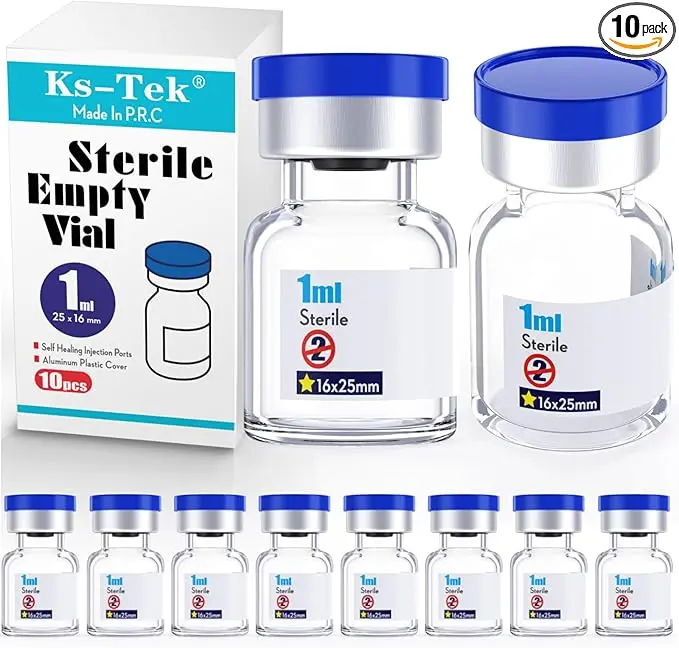 30ml Sterile Empty Glass Vials with Self-Healing Injection Port, Plastic-Aluminum Flip-Off Cap, 10 Individually Packed Units for Injection Liquid, Sample Storage (Office & Educational Supplies)