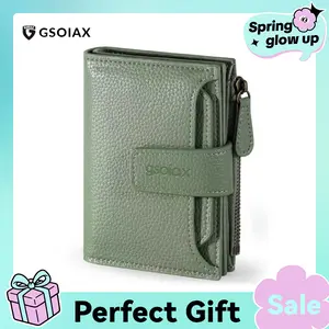 GSOIAX RFID Women’s Minimalist Portable Solid Color Short Wallet, Casual and Versatile Genuine Leather Zipper Coin Purse, Stylish Card Holder, Perfect Mother’s Day or Girlfriend Gift Holidays Best Gift Ideas